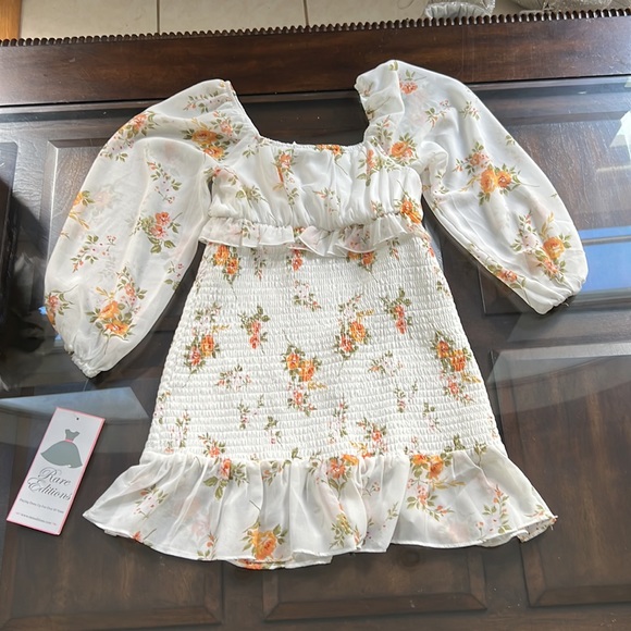 Rare Editions Square Neck Long Balloon Sleeve Smocked Flounce Hem Floral Dress. - Picture 9 of 10